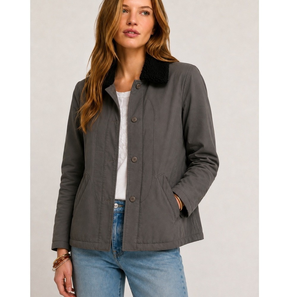 By Corpus Womens Gray Utility Jacket Detachable Sherpa Collar Quilted Lining S